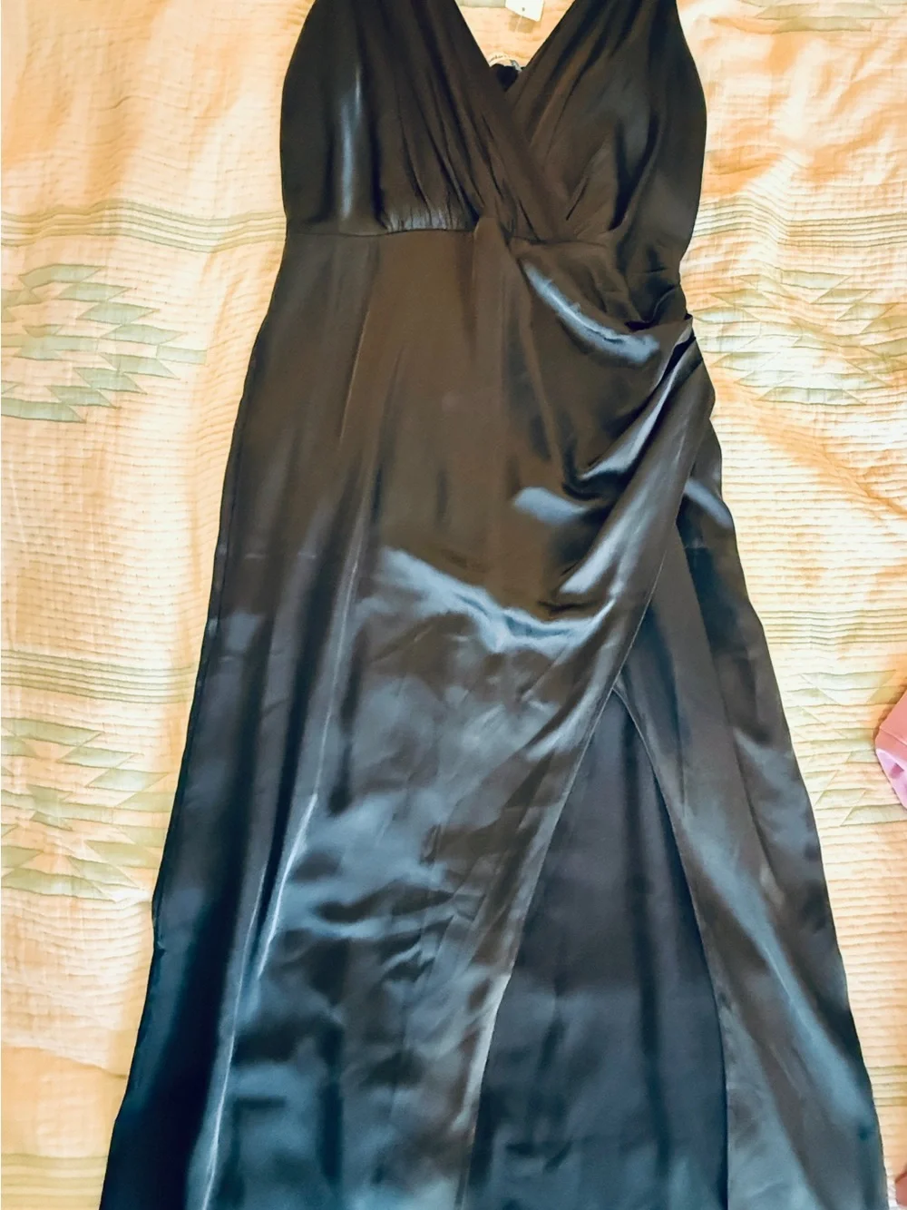 Abercrombie & Fitch Black Satin V-Neck Dress with Slit